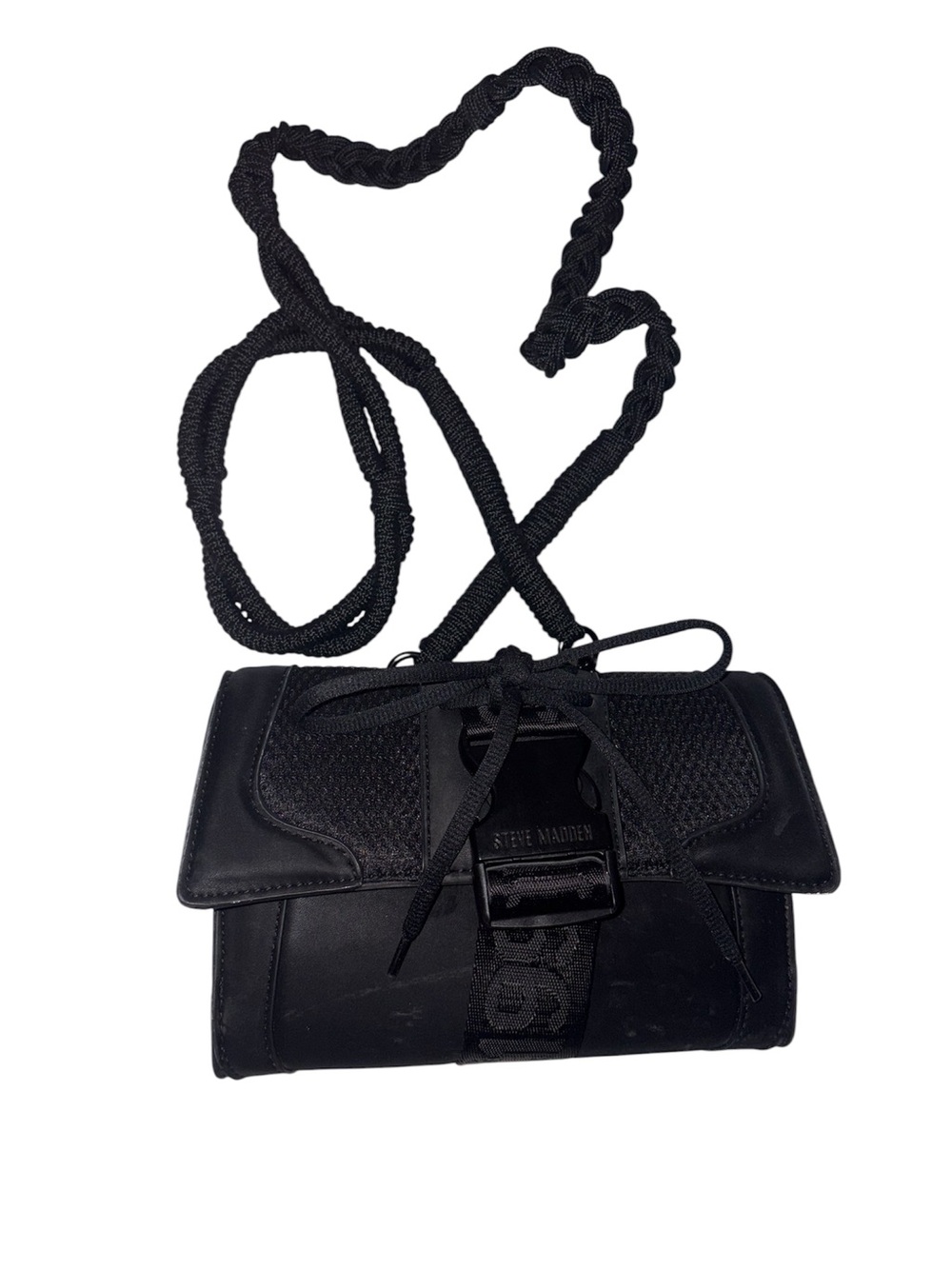Steve Madden Black Braided Strap Crossbody Bag